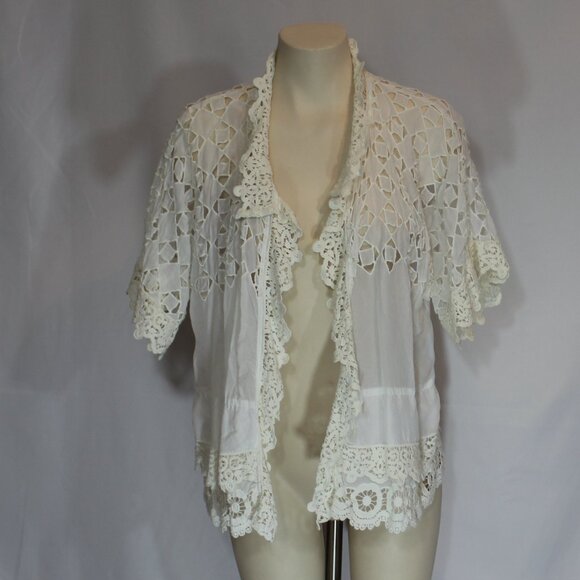 Johnny Was White Eyelet Crochet Cupra Ultra Light Jacket Topper Sz Small - Picture 2 of 9